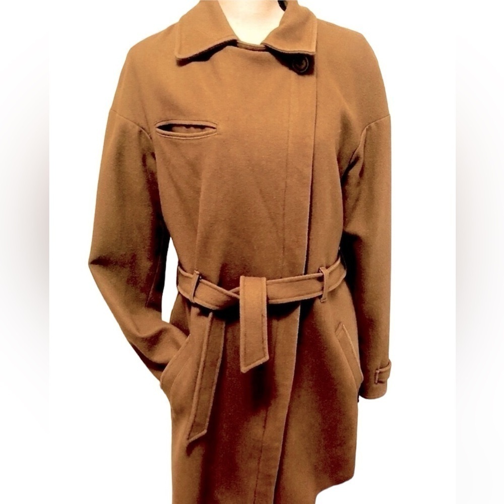 GSUS Sindustries Euro Statement Wool Coat | Asymmetrical Zip Belted Pecan Brown